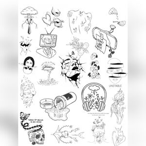 Tattoo Flash Sheet with Various Designs